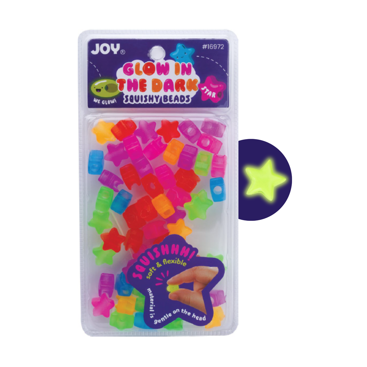 Joy Star Squishy Beads XX-Large, 60 Count, Glow-In-The-Dark Mixed Colors