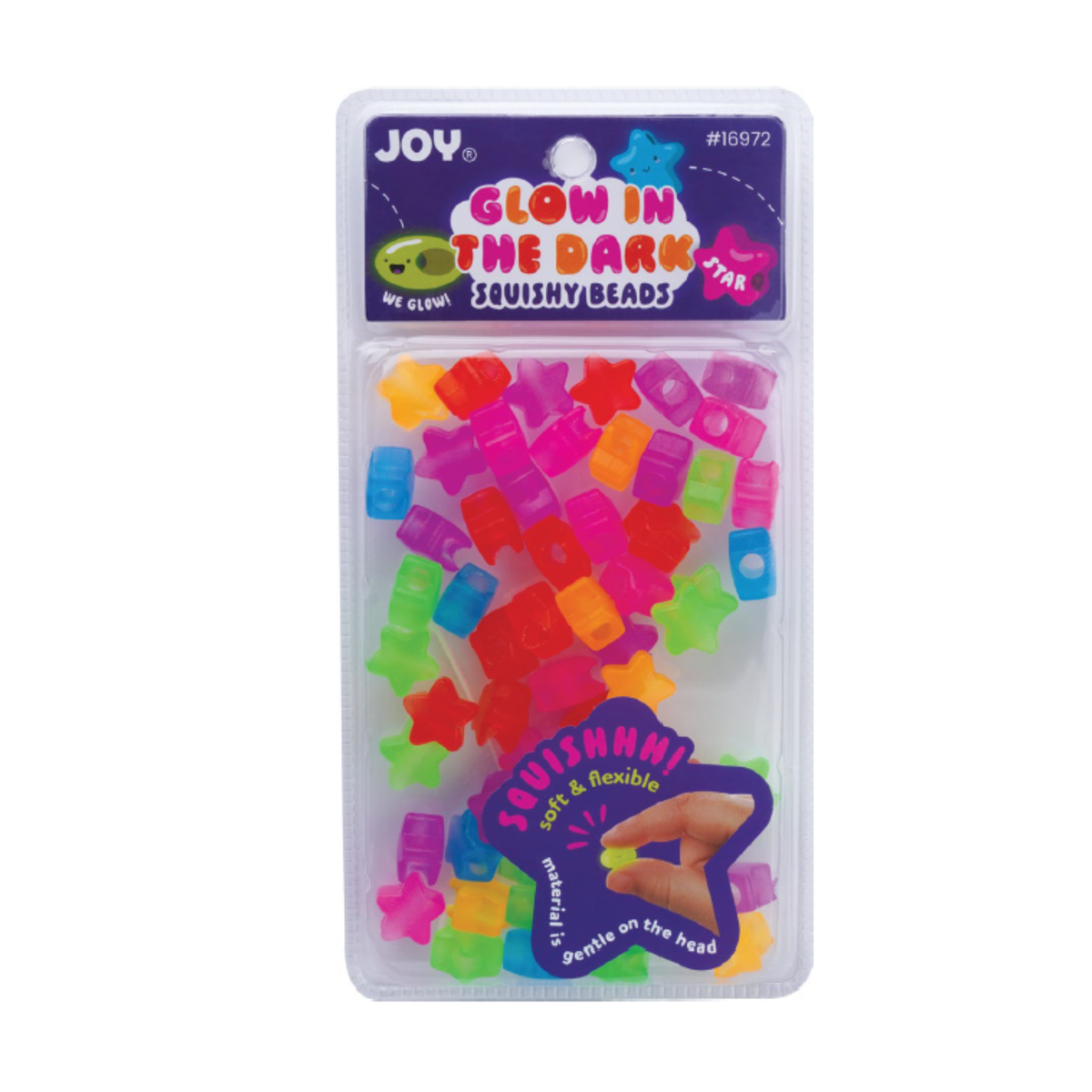 Joy Star Squishy Beads XX-Large, 60 Count, Glow-In-The-Dark Mixed Colors