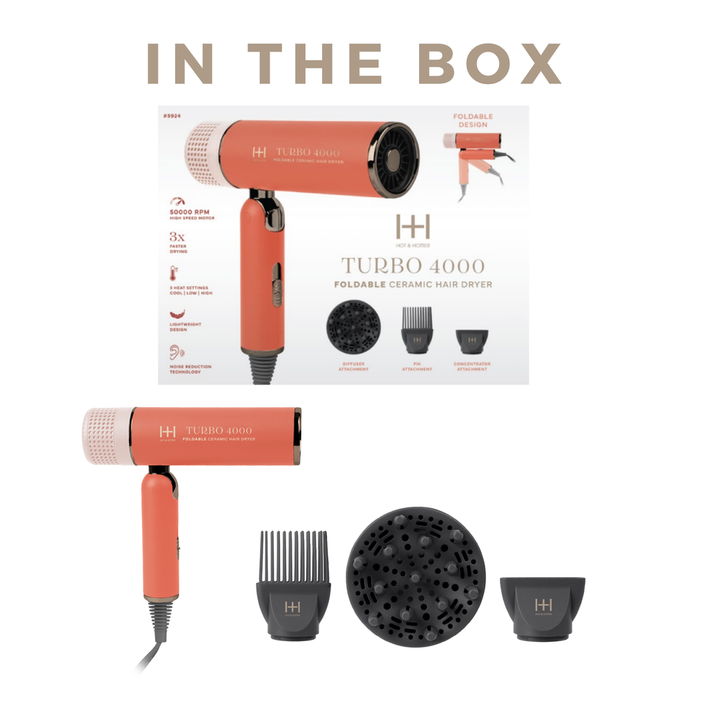 Hot & Hotter Ceramic Turbo 4000 Foldable Hair Dryer, 1 Count, Orange